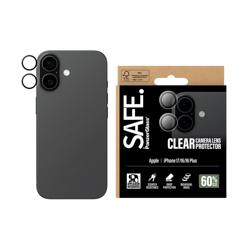 PanzerGlass SAFE. by Camera Lens Protector Transparent iPhone 17 | iPhone 16 | 16 Plus Protection d'écran transparent