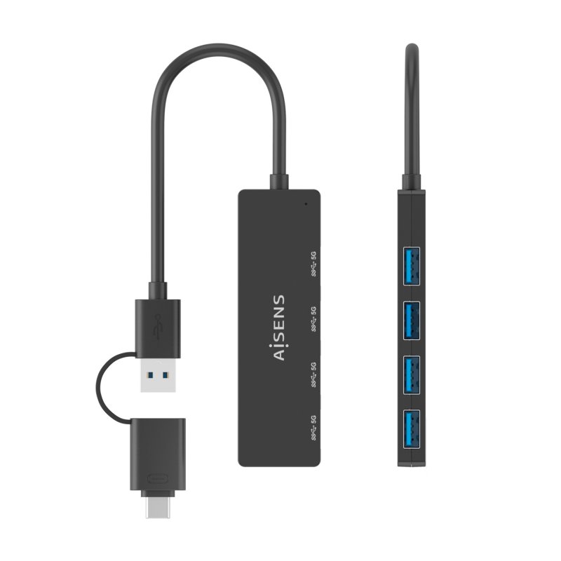 HUB AISENS USB 3.1 GEN1 USB-C/M Y USB-A/M-4XTIPO A/H NEGRO 15CM