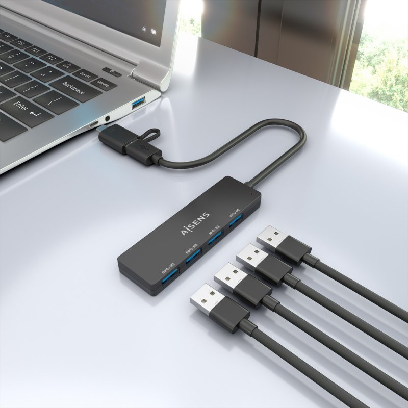 HUB AISENS USB 3.1 GEN1 USB-C/M Y USB-A/M-4XTIPO A/H NEGRO 15CM