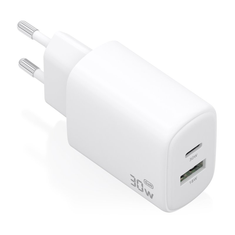 CARGADOR AISENS GAN 30W 1XUSB-C PD3.0 QC4.0 1XUSB-A QC3.0 BLANCO