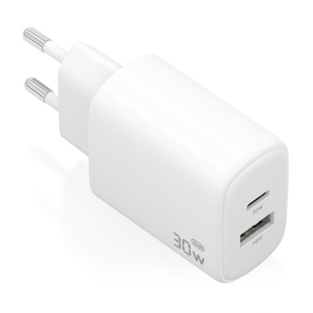 CARGADOR AISENS GAN 30W 1XUSB-C PD3.0 QC4.0 1XUSB-A QC3.0 BLANCO