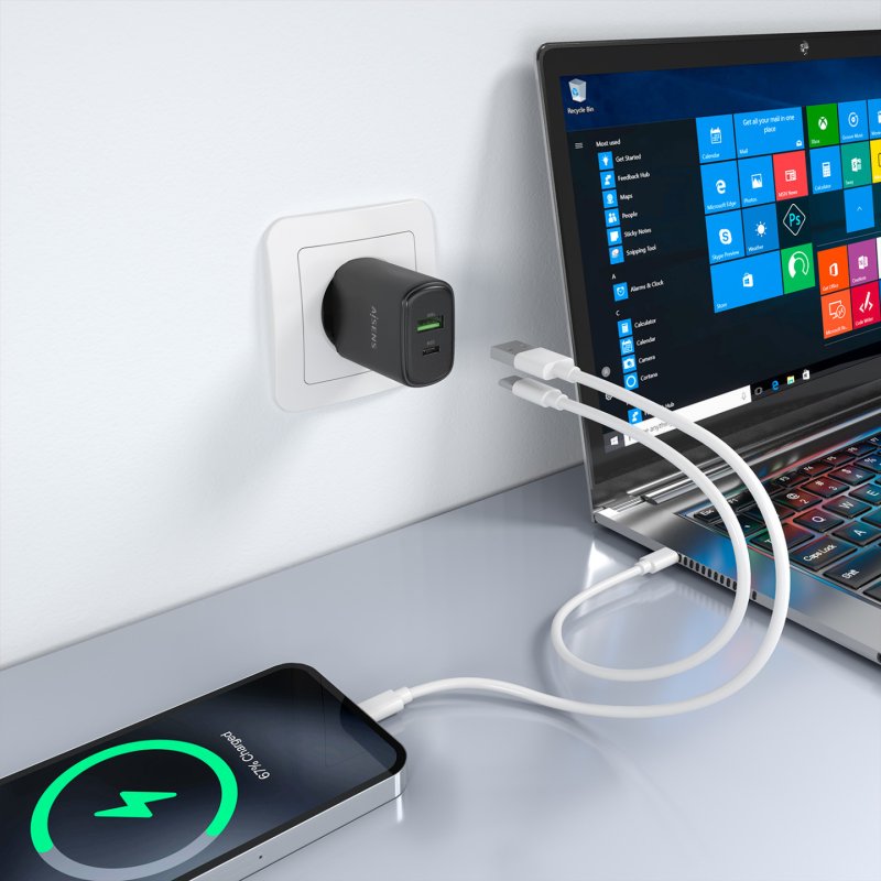 CARGADOR AISENS GAN 30W 1XUSB-C PD3.0 QC4.0 1XUSB-A QC3.0 NEGRO