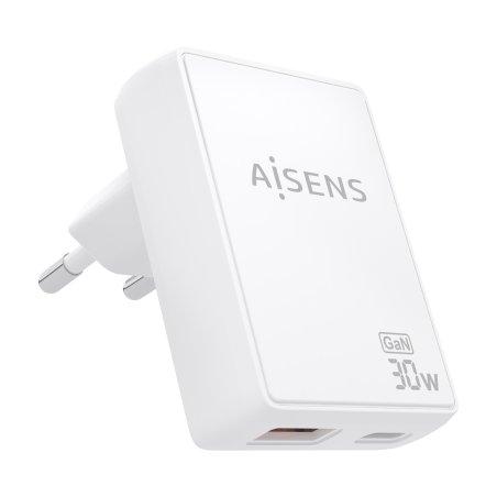 CARGADOR AISENS GAN PARED 30W USB-C PD3.0 QC4.0 USB-A QC3.0 BLANCO