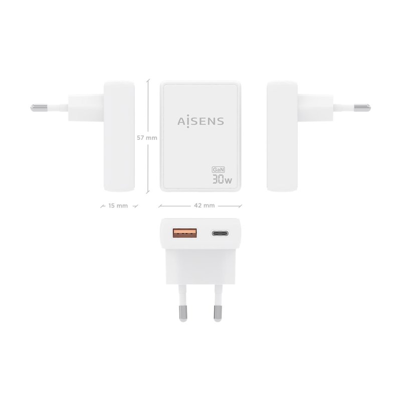 AISENS ASCH-30W2P074-W chargeur d'appareils mobiles Caméra Numérique, Téléphone portable, Ordinateur portable,
