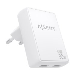 CARGADOR AISENS GAN PARED ULTRA DELGADO 30W 2XUSB-C PD3.0 QC4.0 BLANCO