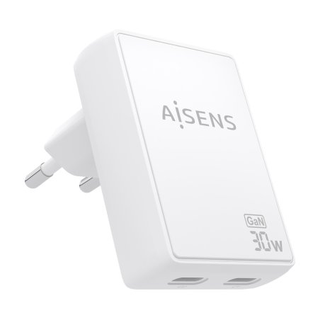 CARGADOR AISENS GAN PARED ULTRA DELGADO 30W 2XUSB-C PD3.0 QC4.0 BLANCO