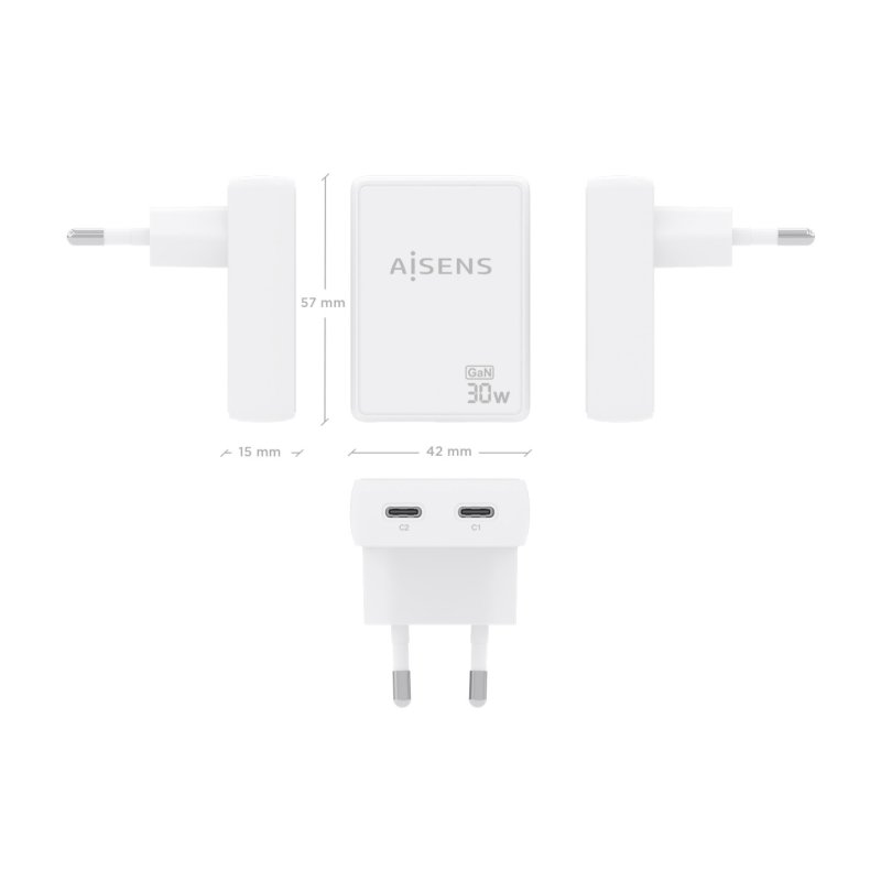 AISENS ASCH-30W2P075-W mobile device charger Digital camera, Mobile phone, Laptop, Smartphone, Tablet, Universal White