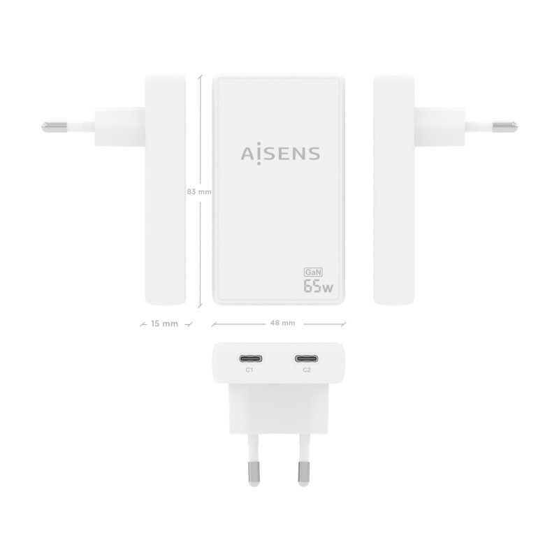 AISENS ASCH-65W2P077-W chargeur d'appareils mobiles Caméra Numérique, Téléphone portable, Ordinateur portable,