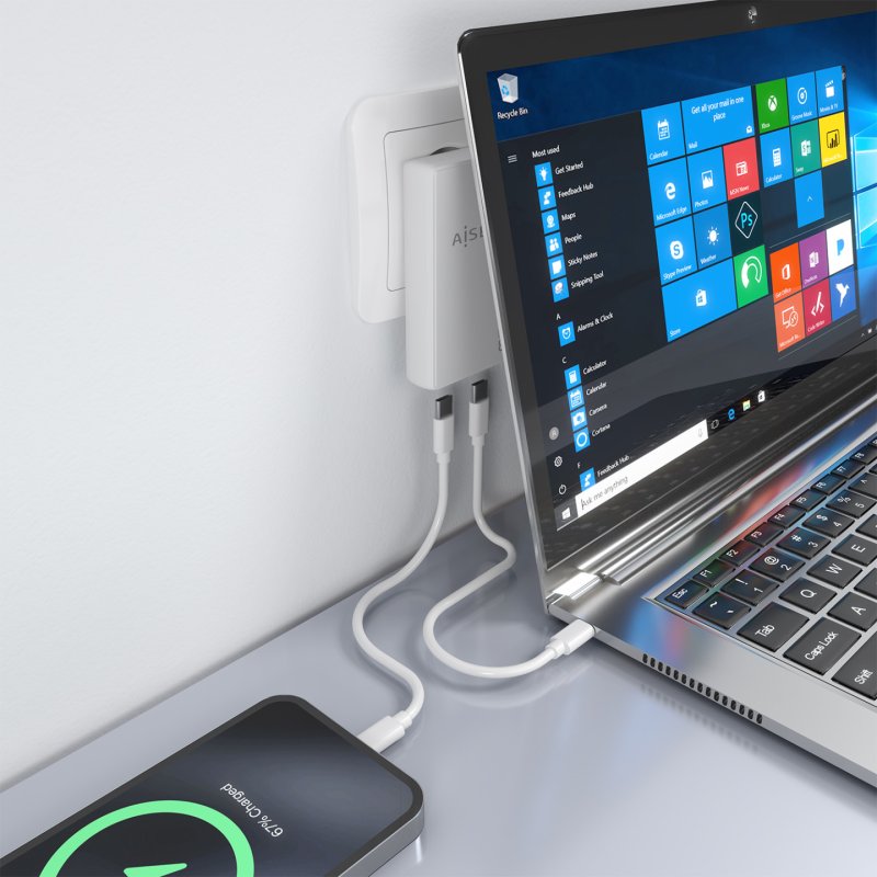 AISENS ASCH-65W2P077-W chargeur d'appareils mobiles Caméra Numérique, Téléphone portable, Ordinateur portable,