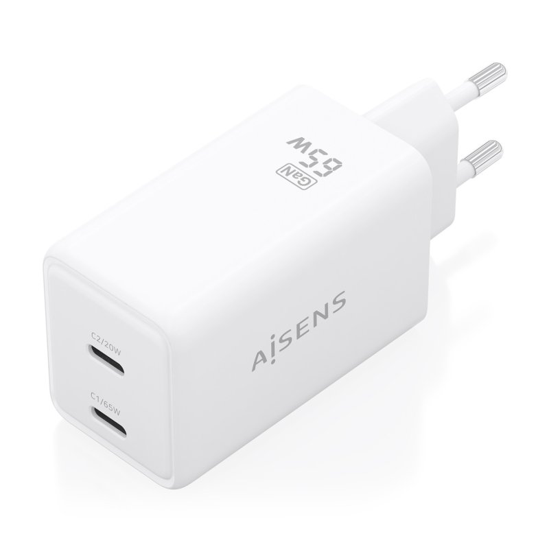 CARGADOR AISENS GAN 65W 2XUSB-C PD3.0 QC4.0 BLANCO