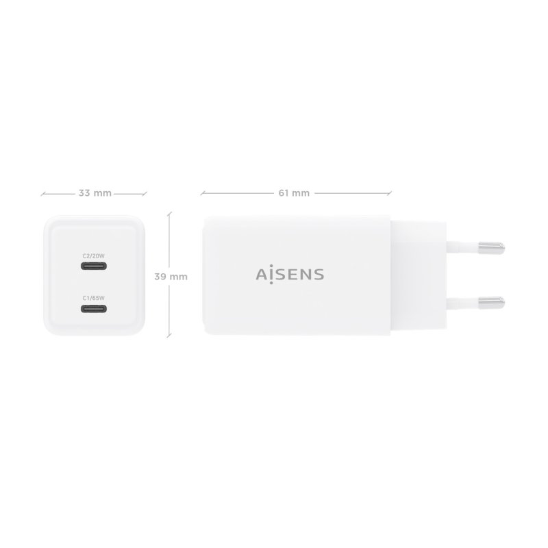 AISENS ASCH-65W2P078-W mobile device charger Digital camera, Mobile phone, Laptop, Smartphone, Tablet, Universal White