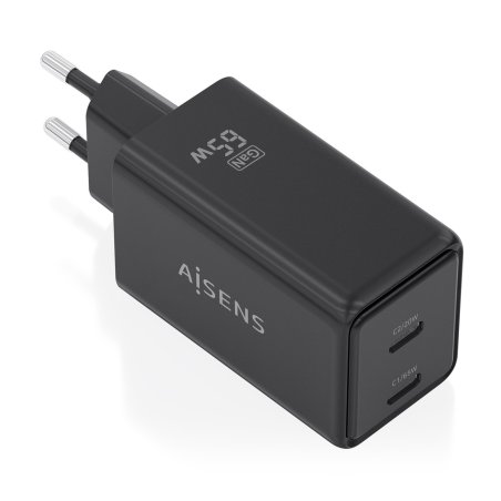 CARGADOR AISENS GAN 65W 2XUSB-C PD3.0 QC4.0 NEGRO