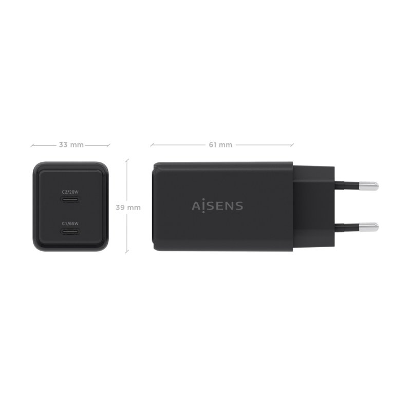 AISENS ASCH-65W2P079-BK chargeur d'appareils mobiles Caméra Numérique, Téléphone portable, Ordinateur portable,
