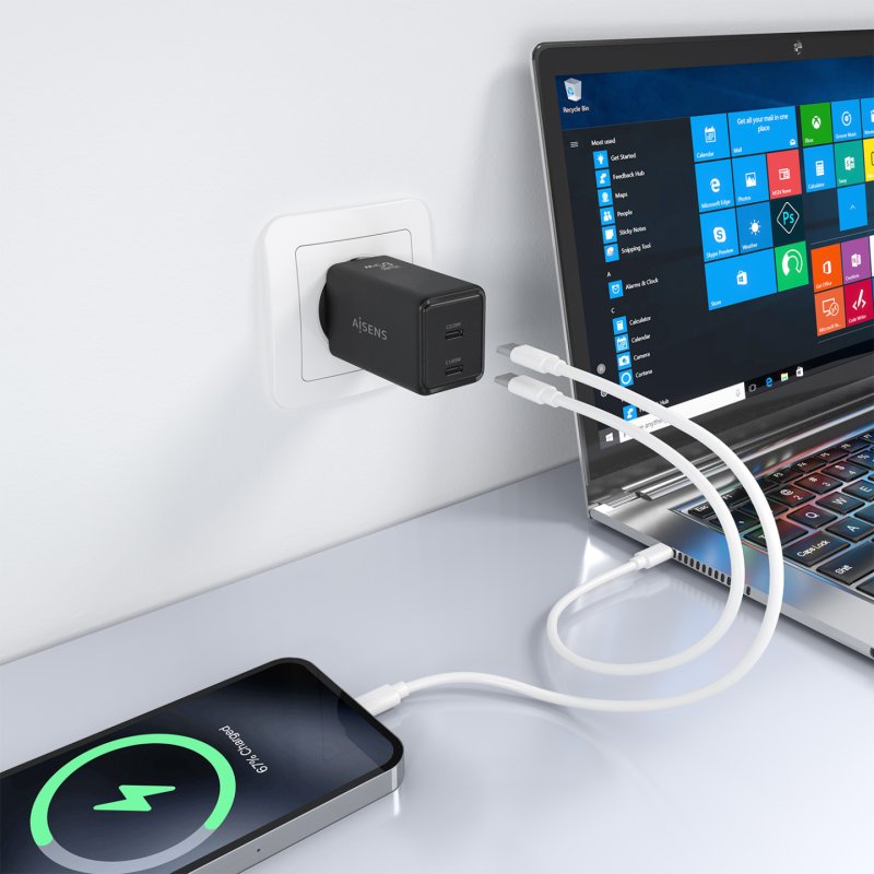 AISENS ASCH-65W2P079-BK chargeur d'appareils mobiles Caméra Numérique, Téléphone portable, Ordinateur portable,