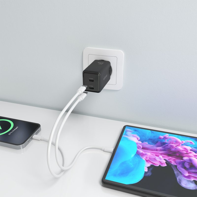 CARGADOR AISENS GAN 65W 2XUSB-C PD3.0 QC4.0 NEGRO