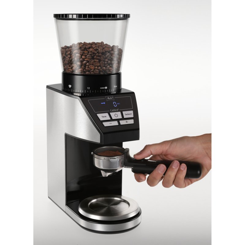 Kaffeemühle Calibra (schwarz/edelstahl, 160 Watt, integrierte Digital-Waage)