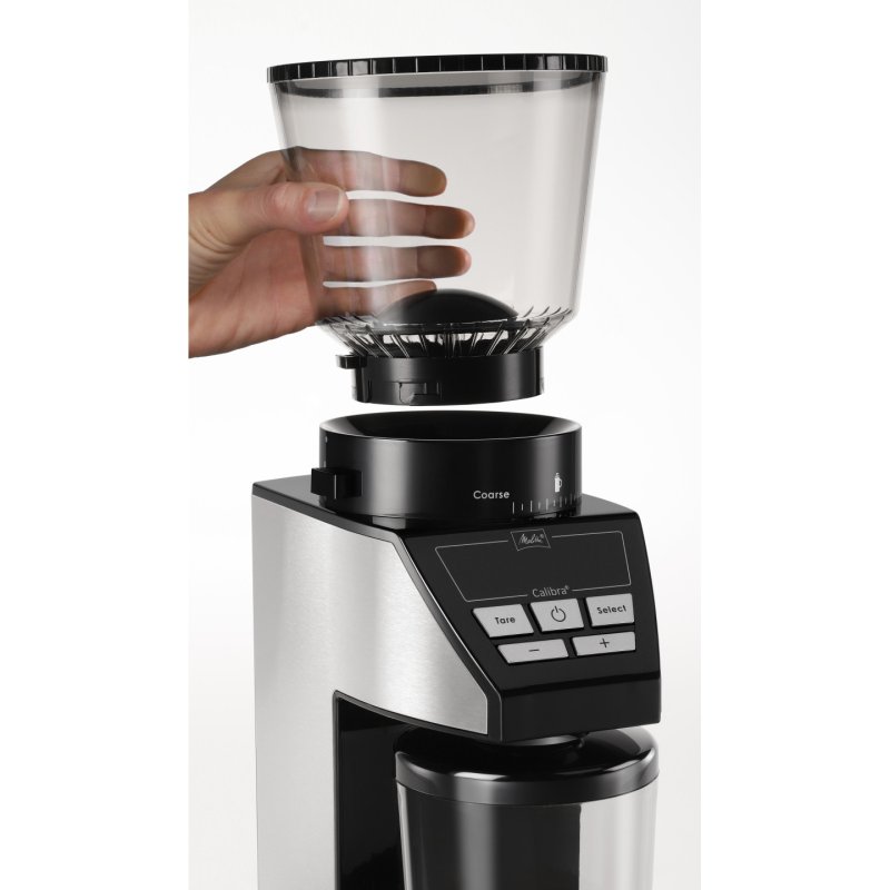 Kaffeemühle Calibra (schwarz/edelstahl, 160 Watt, integrierte Digital-Waage)