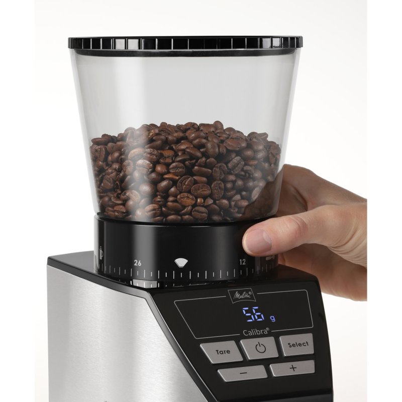 Kaffeemühle Calibra (schwarz/edelstahl, 160 Watt, integrierte Digital-Waage)