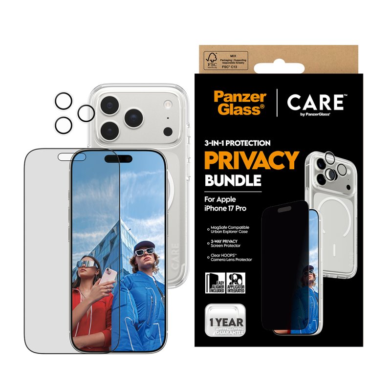PanzerGlass | CARE by 3-in-1 Flagship Privacy Bundle iPhone 17 Pro Protection d'écran transparent Apple 1 pièce(s)