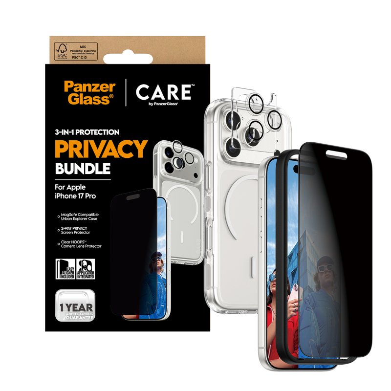 PanzerGlass | CARE by 3-in-1 Flagship Privacy Bundle iPhone 17 Pro Protection d'écran transparent Apple 1 pièce(s)