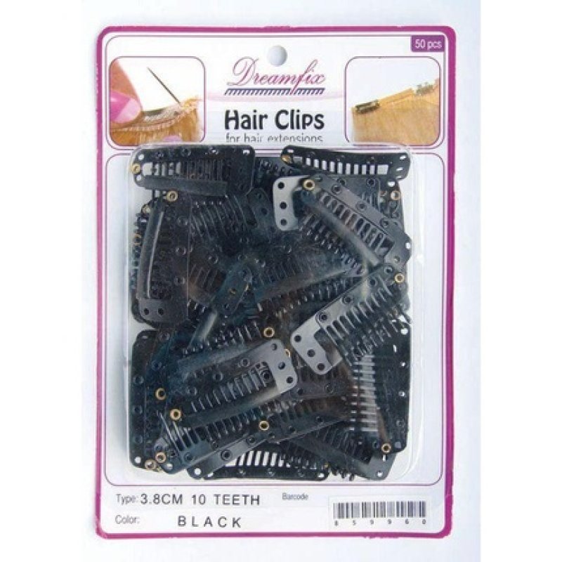Dreamfix Hair Clips - 50 Pieces, 10 Teeth, 3.8 Cm, Black