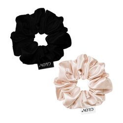 Glov Satin Scrunchies Satin Hair Ties M Champagneblack 2pcs
