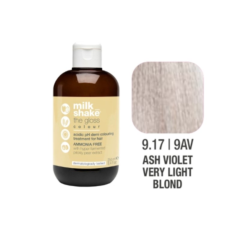 Milk Shake, The Gloss, Demi-Permanent Hair Dye, 9.17/9AV Ash Violet Very Light Blond, 60 ml