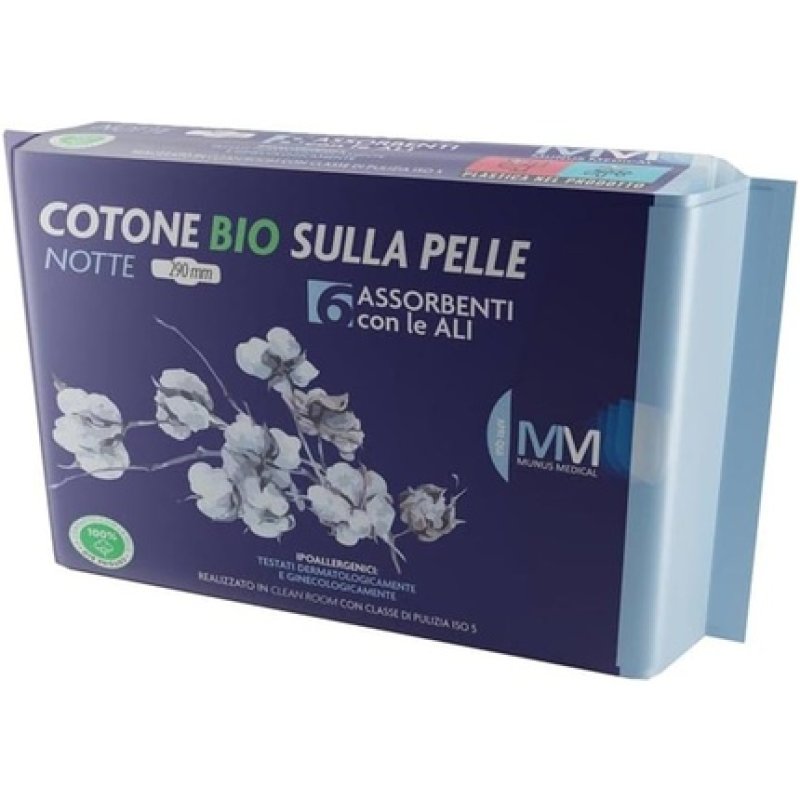 Munus Organic Cotton on Skin - Ultra Absorbent Night 290mm with Wings 6 Pads