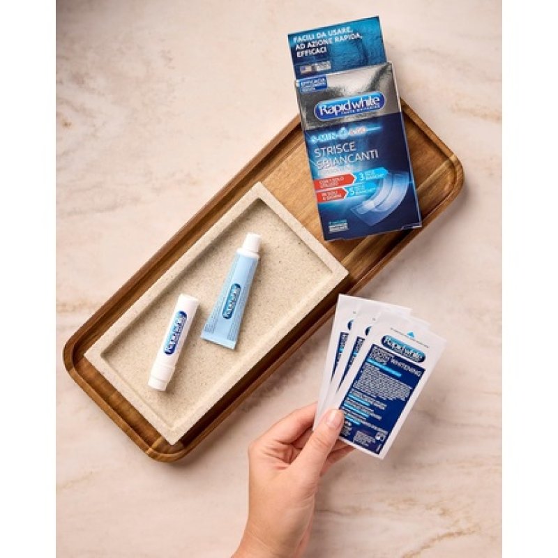 Rapid White Set with 8 Whitening Strips, Accelerator (6ml), Express White Toothpaste (14ml), Mint Flavor