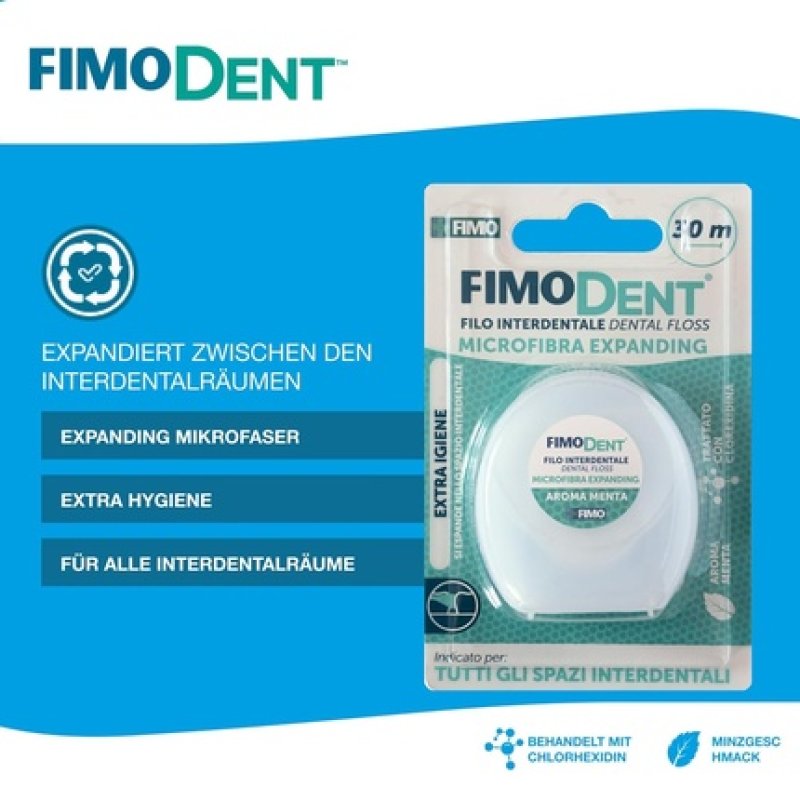 Fimodent Dental Floss 30m Microfiber Stretches Between Teeth