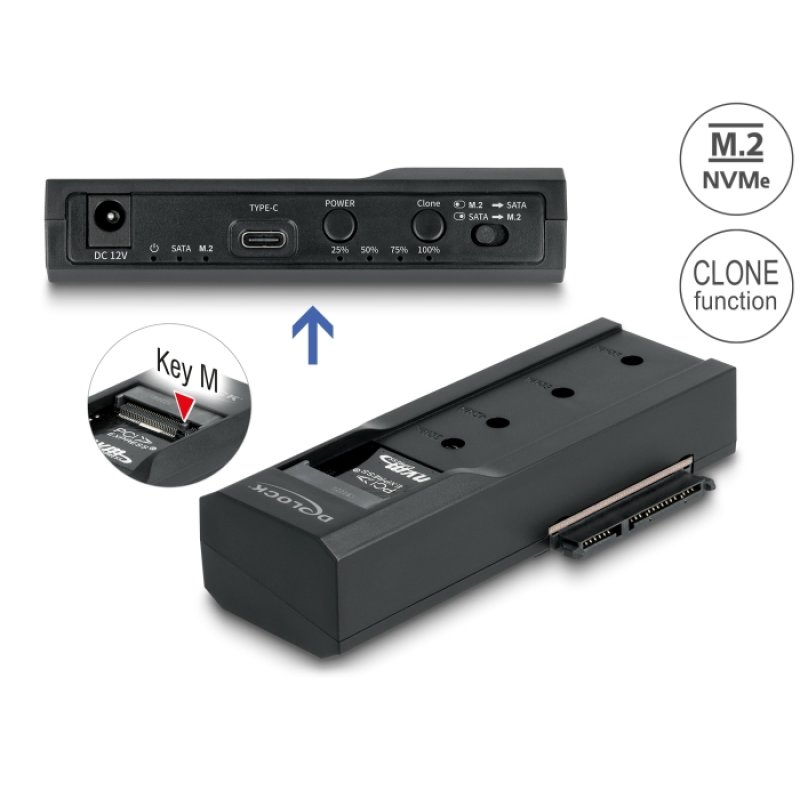 DeLOCK Convertisseur USB Type-C pour 1 x SSD M.2 NVMe 1 x SATA SSD / HDD avec fonction Clone