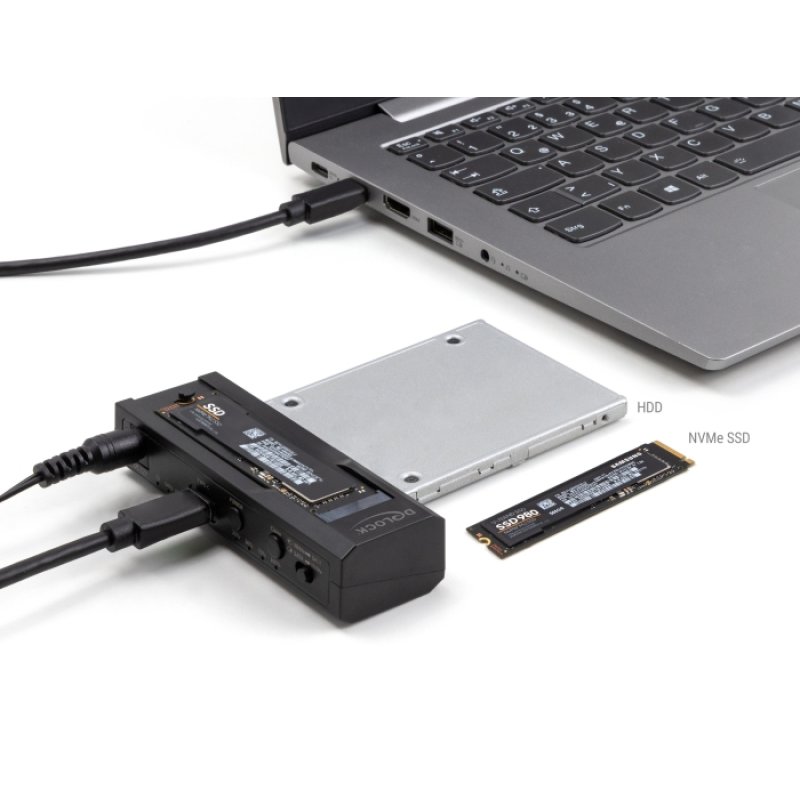 DeLOCK USB Type-C Converter for 1 x M.2 NVMe SSD 1 x SATA SSD / HDD with Clone Function
