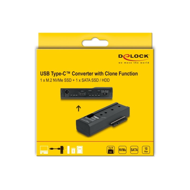 DeLOCK USB Type-C Converter for 1 x M.2 NVMe SSD 1 x SATA SSD / HDD with Clone Function
