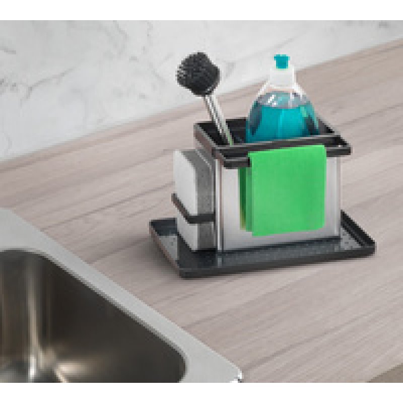 metaltex Rangement pour évier Tidytex INOX, argent/noir