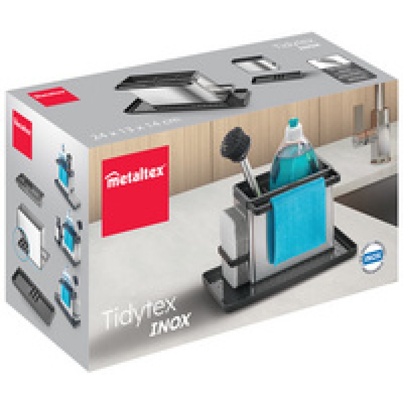 metaltex Rangement pour évier Tidytex INOX, argent/noir