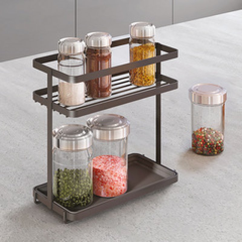 metaltex Étagère à épices Tokyo LAVA, 2 niveaux, noir mat