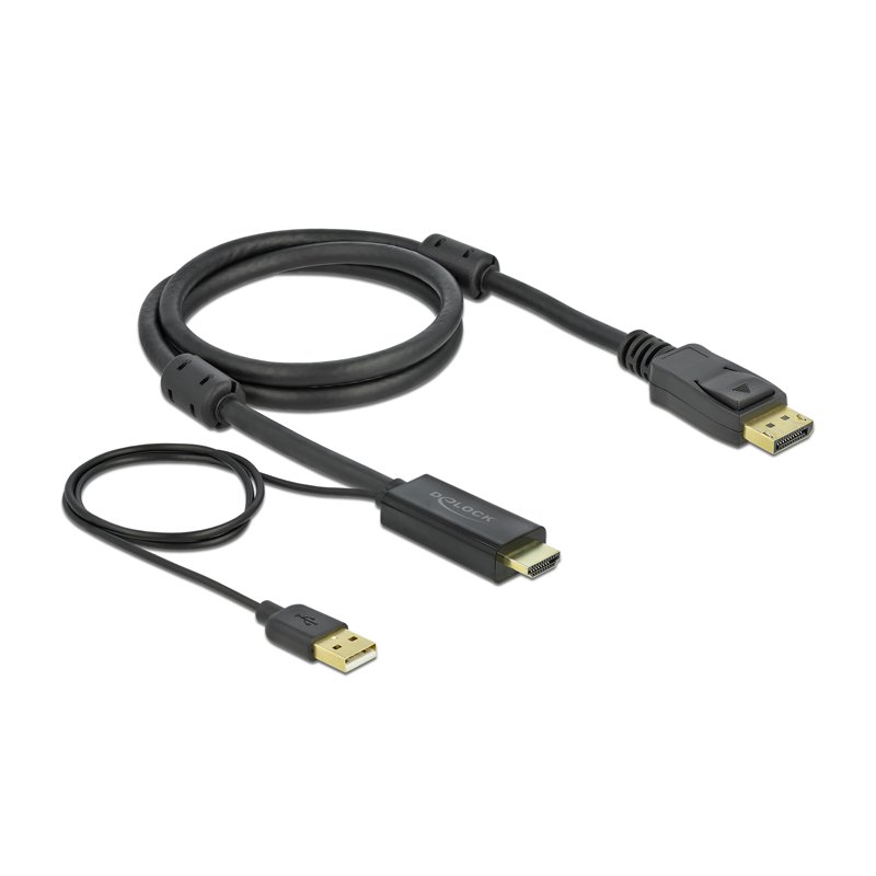 DeLOCK 85963 câble vidéo et adaptateur 1 m HDMI Type A (Standard) DisplayPort + USB Type-A Noir