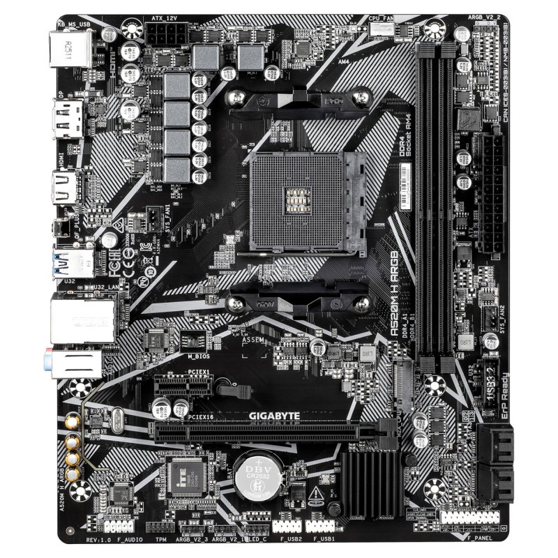GIGABYTE A520M H ARGB Carte Mère – Compatible avec processeurs AMD Ryzen Série 5000, jusqu’à 5100 MHz DDR4 (OC),