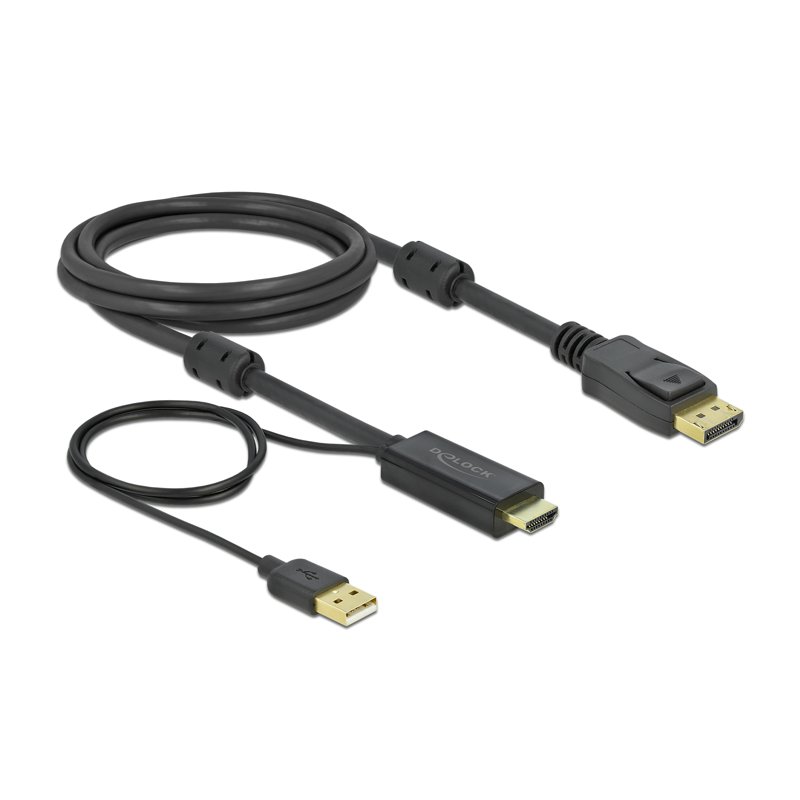 DeLOCK 85964 video cable adapter 2 m HDMI Type A (Standard) DisplayPort + USB Type-A Black