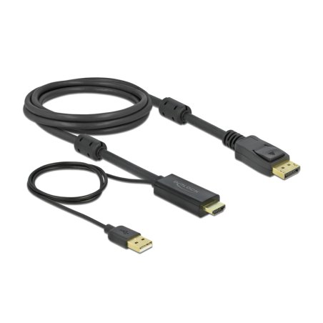 DeLOCK 85964 câble vidéo et adaptateur 2 m HDMI Type A (Standard) DisplayPort + USB Type-A Noir