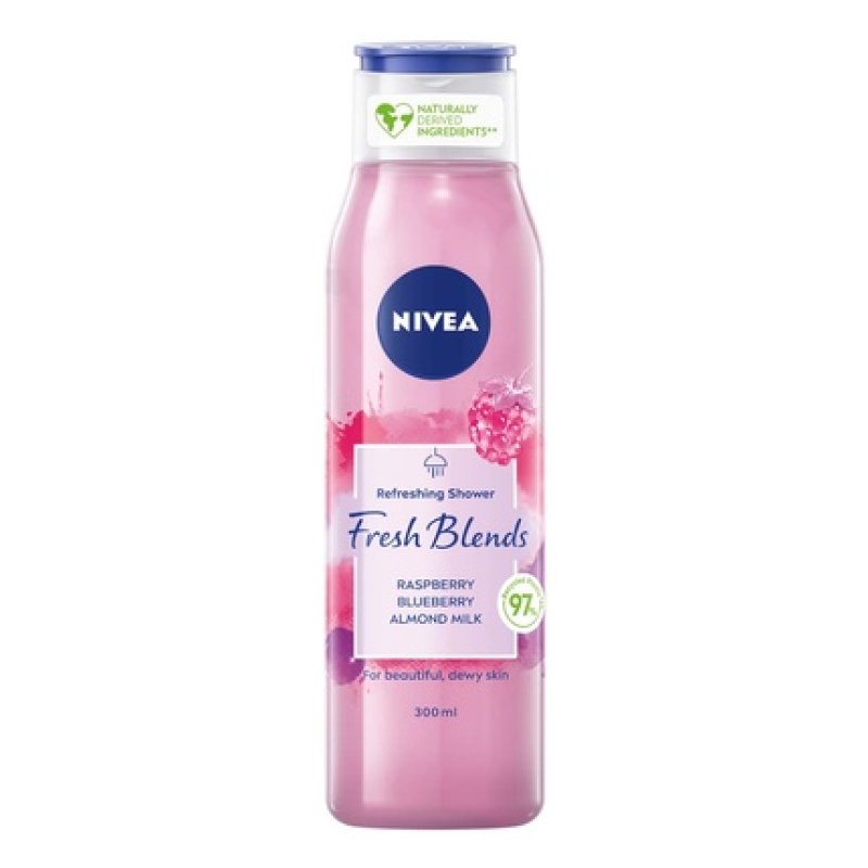 Nivea Fresh Blends Raspberry 300ml Environmentally Friendly Shower Gel with Blueberry and Almond Milk - for Women