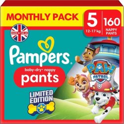 Pampers Babydry Nappy Pants Paw Patrol Edition Size 5 160 Nappies 12kg17kg With A Stop & Protect Pocket To Help Prevent