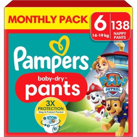Pampers Babydry Nappy Pants Paw Patrol Edition Size 6 138 Nappies 14kg19kg Up To 12h Of Allaround Leakage Protection