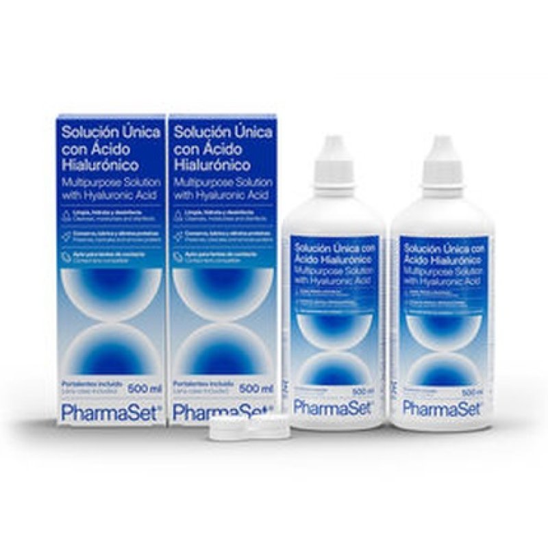 Pharmaset Unique Solution With Hyaluronic Acid For Soft Contact Lenses 2 X 500 Ml