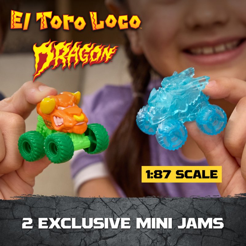 Monster Jam Mini Jams, Crash & Crumble Skull Escape Playset , 2 Exclusive Die-Cast El Toro Loco and Dragon Monster