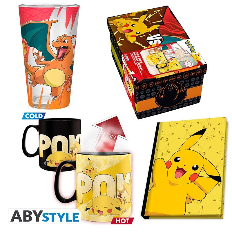 Pokemon gift set: large glass, heat change mug, notebook -Pikachu / Zestaw prezentowy Pokemon: szklanka, kubek
