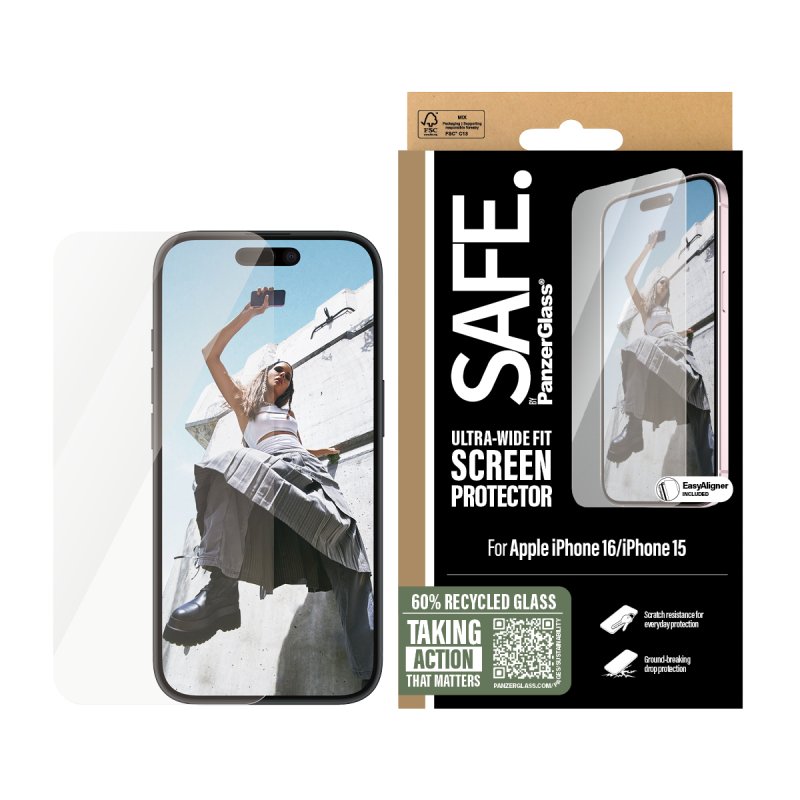 SAFE - PanzerGlass - Screen Protection - iPhone 15 & 16 - Ultra Wide Fit