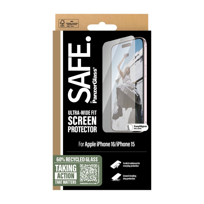 SAFE - PanzerGlass - Screen Protection - iPhone 15 & 16 - Ultra Wide Fit