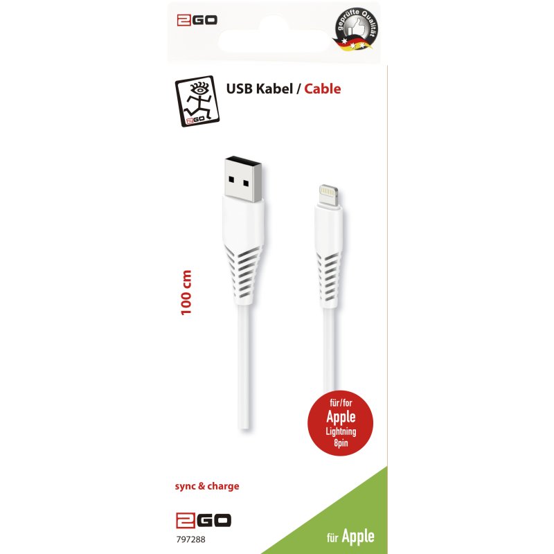 2GO 797288 lightning cable 1 m White