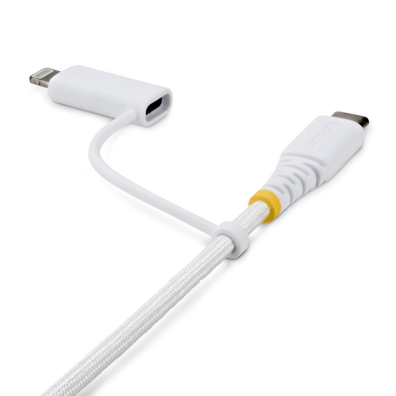 StarTech.com Câble de Recharge USB-C Robuste 2 en 1 de 2m avec Adaptateur Lightning, 30W/60W (3A), Certifié Apple